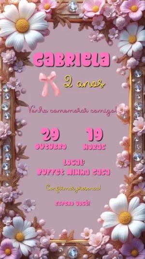 Convite de Aniversário Margarida Floral para Editar Online