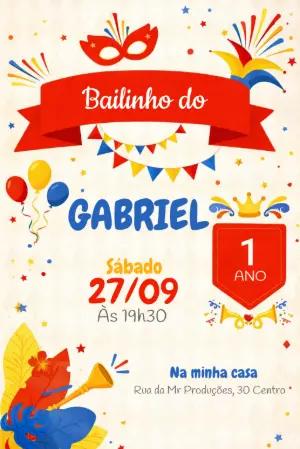 Convite de Aniversário Bailinho de Carnaval Colorido para Editar