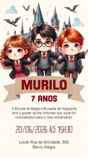 Convite Harry Potter Editável: Aniversário Mágico com o Trio