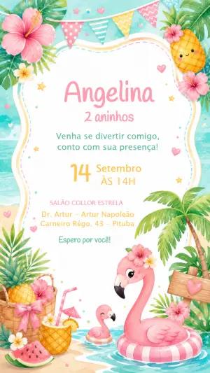 Convite Editável de Aniversário com Tema Flamingo Tropical