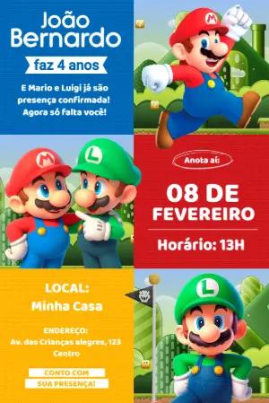 Convite de Aniversário Super Mario Colorido para Editar
