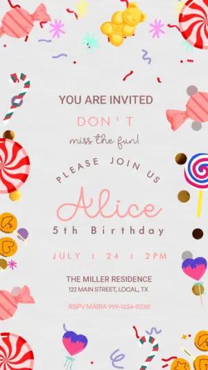 Animated Candy Birthday Video Invitation | Editable Template