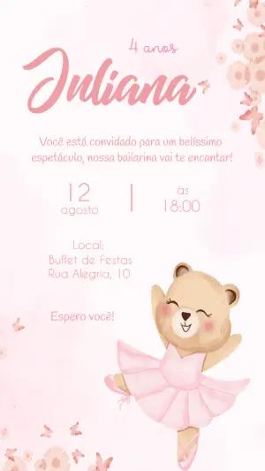 Convite Animado Aniversário Ursinha Bailarina para Editar