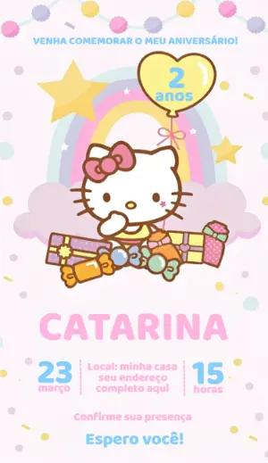 Convite de Aniversário Hello Kitty Arco-íris para Editar