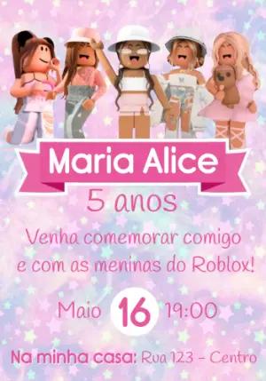 Convite de Aniversário Roblox Menina Rosa Editável