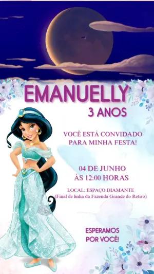 Convite Animado Aniversário Princesa Jasmine para Editar Online