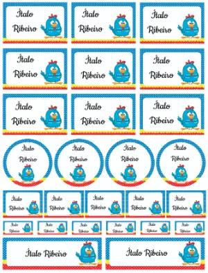 Etiquetas Escolares Galinha Azul Divertida Modelo Editável