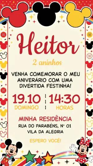 Convite de Aniversário Infantil Mickey Colorido para Editar