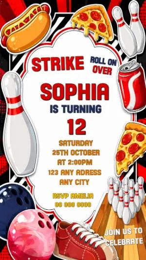 Editable Bowling Birthday Party Invitation Template