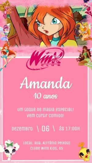 Vídeo Convite de Aniversário Winx Club Rosa para Editar