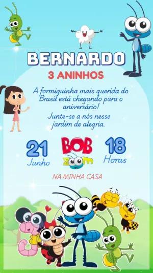 Convite de Aniversário Bob Zoom Colorido para Editar