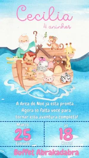 Convite de Aniversário Arca de Noé Aquarela para Editar