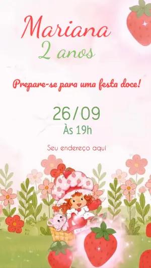 Convite Animado de Aniversário Moranguinho para Editar