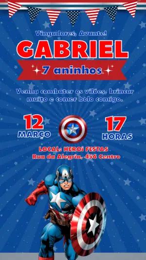 Convite de Aniversário Capitão América Editável para Menino