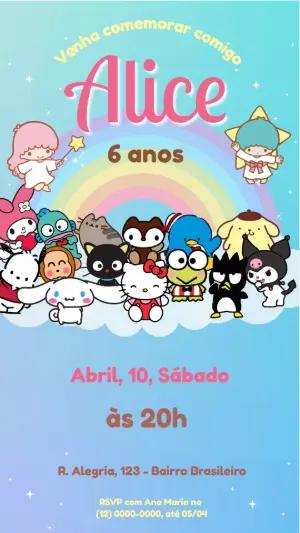 Vídeo Convite de Aniversário Hello Kitty e Turma para Editar