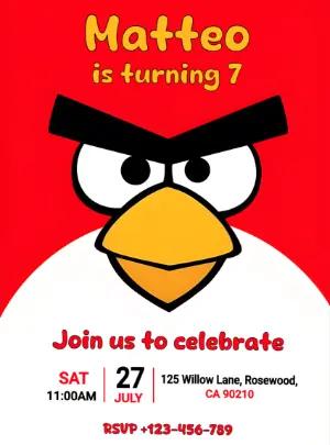 Red Bird Cartoon Birthday Invitation Editable Template