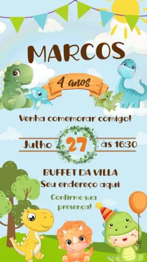 Convite de Aniversário Dinossauro Baby para Editar Online