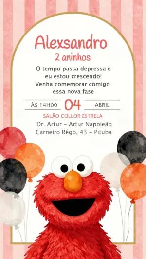 Convite de Aniversário Elmo Vila Sésamo para Editar