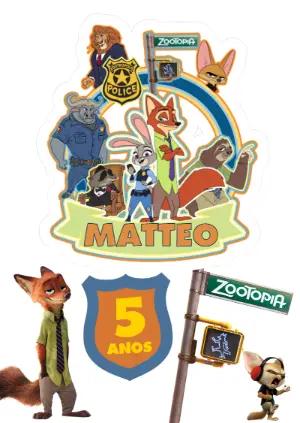 Kit Topo de Bolo Zootopia Editável para Festa Infantil