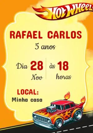 Convite de Aniversário Hot Wheels com Carros para Editar Online
