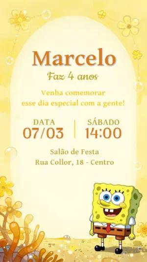 Convite de Aniversário Infantil Bob Esponja para Editar