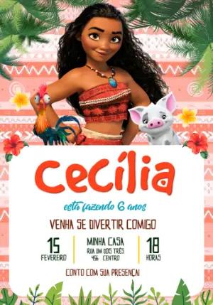 Convite de Aniversário Moana Tropical para Editar Online