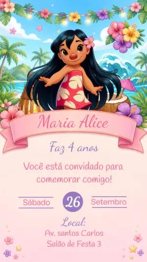 Convite de Aniversário Lilo & Stitch Digital para Editar