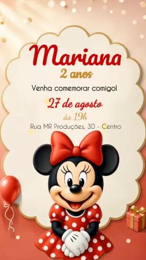 Convite Animado de Aniversário Minnie Vermelha para Editar