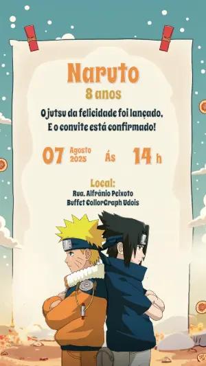 Convite Aniversário Naruto: Edite Online com Personagens
