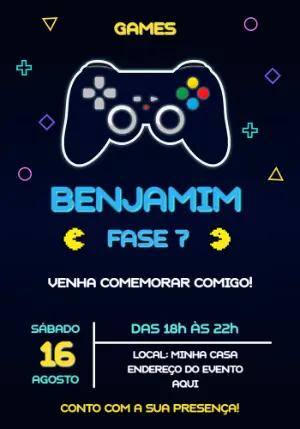 Convite de Aniversário Gamer com Controle para Editar Online
