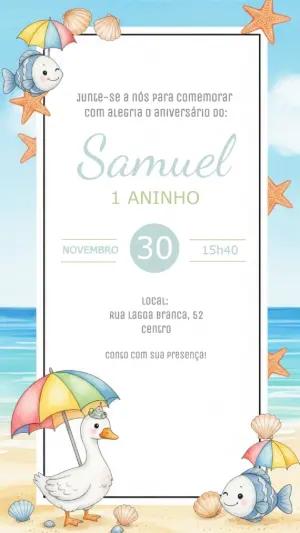 Convite Aniversário Ganso na Praia Editável Online