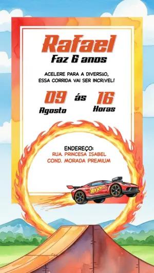 Convite Aniversário Hotwheels Carros de Corrida para Editar Online