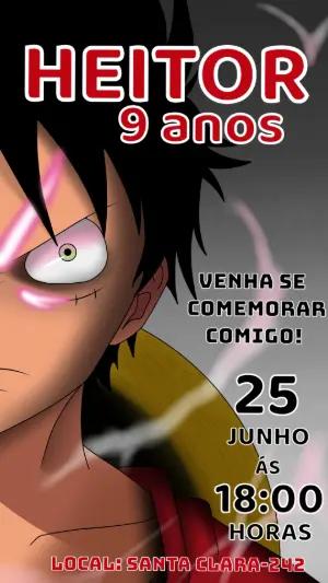 Convite de Aniversário One Piece Anime para Editar Online