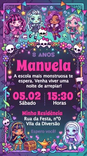 Convite de Aniversário Monster High Fofo Modelo Editável