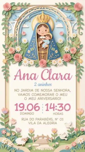 Convite de Aniversário Jardim de Nossa Senhora Editável