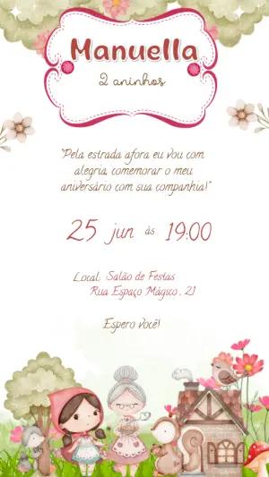 Convite de Aniversário Chapeuzinho Vermelho Editável