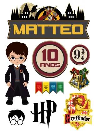 Topo de Bolo Harry Potter Editável para Aniversário Mágico