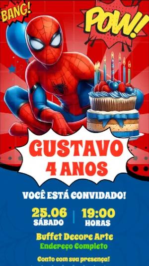 Convite de Aniversário Homem Aranha Editável Estilo Quadrinhos