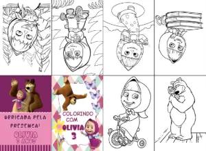 Mini Livro de Colorir Masha e o Urso para Editar e Imprimir