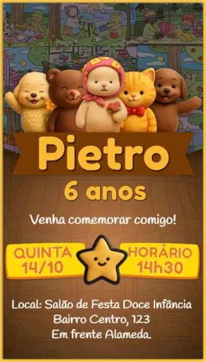 Convite de Aniversário com Animais Fofos para Editar Online