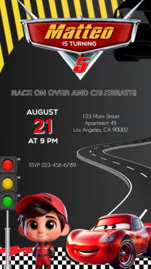Editable Lightning McQueen Birthday Invitation for Boys