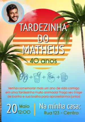 Convite de Aniversário Tardezinha Tropical com Foto para Editar