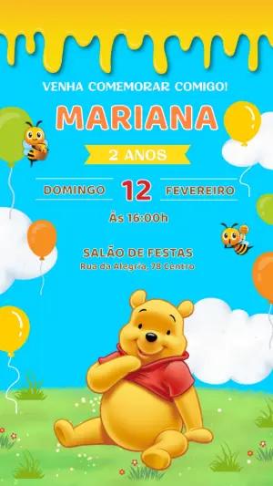 Convite Aniversário Ursinho Pooh para Editar Online