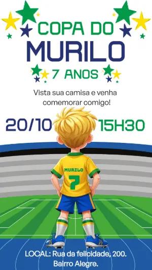 Convite de Aniversário Futebol Copa Menino Editável