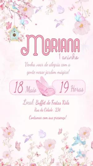 Convite Aniversário Jardim Mágico com Borboletas para Editar