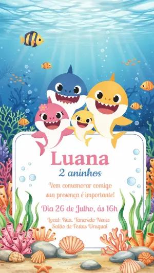 Convite Aniversário Baby Shark com a Família para Editar