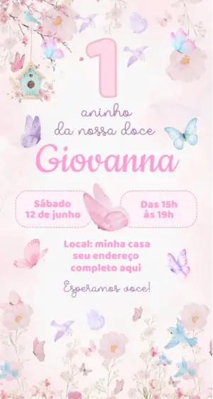 Convite Editável 1 Aninho Jardim das Borboletas Delicado