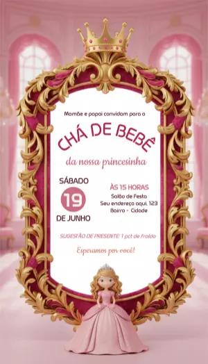 Convite Chá de Bebê Ursinho com Balões Rosa Editável