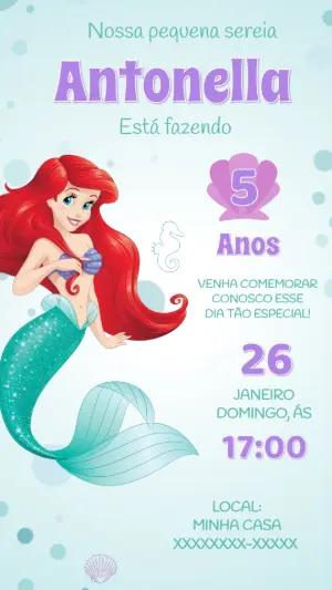 Convite de Aniversário Ariel Pequena Sereia Editável Online