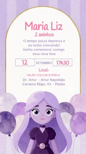 Convite Animado Aniversário Menina Lilás para Editar